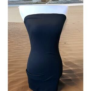 Black Strapless Mini Dress Bodycon Ribbed Cut Out Back Tube Top Party Club S